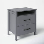 Modern 2-Drawer Bedside Table Nightstand with Open Shelf in Grey Wood Finish