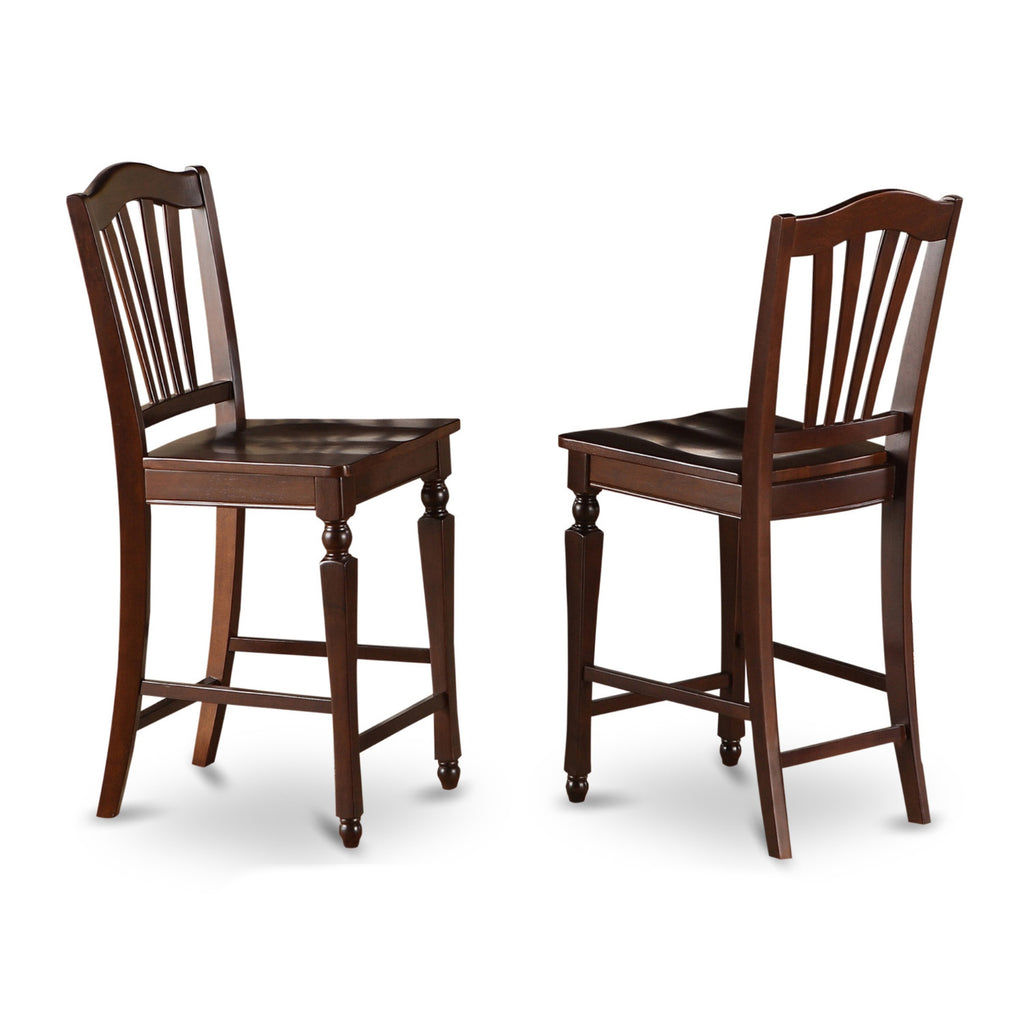 East West Furniture CHEL7-MAH-W Chelsea 7 Piece Counter Height Pub Set Consist of a Square Table with Butterfly Leaf and 6 Kitchen Dining Chairs, 54x54 Inch