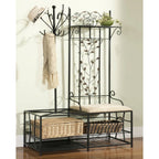 Entryway Hall Tree Coat Rack Storage Bench with Scrolling Leaves Scrollwork