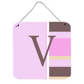 CarolineS Treasures Letter V Initial With Monogrampink Stripes Wall Or Door Hanging Prints, 6 X 6 Inch  Inch , Multicolor