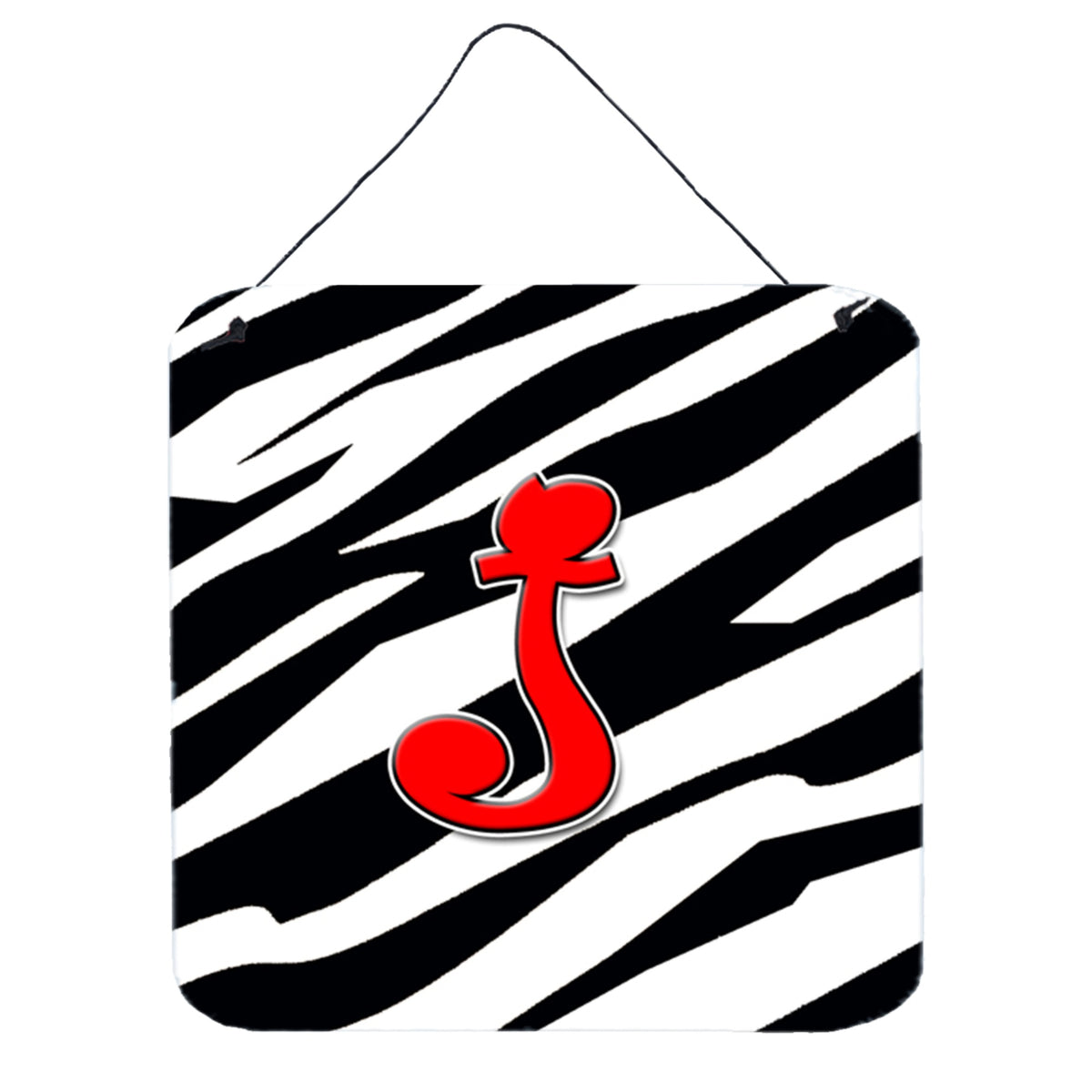 CarolineS Treasures Letter J Initial With Monogramzebra Red Wall Or Door Hanging Prints, 6 X 6 Inch  Inch , Multicolor