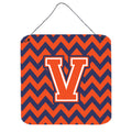 CarolineS Treasures Chevron Orange And Blue Letter V Wall Or Door Hanging Prints Cj1042Vds66, 6 Inch  Inch  H X 6 Inch  Inch  W