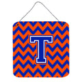 CarolineS Treasures Letter T Wall Or Door Hanging Prints Cj1044Tds66, 6 Inch  Inch  H X 6 Inch  Inch  W, Chevron  Blue And Orange