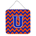 CarolineS Treasures Letter U Wall Or Door Hanging Prints Cj1044Uds66, 6 Inch  Inch  H X 6 Inch  Inch  W, Chevron  Blue And Orange