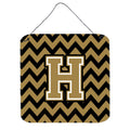 CarolineS Treasures Chevron Black And Gold Letter H Wall Or Door Hanging Prints Cj1050Hds66, 6 Inch  Inch  H X 6 Inch  Inch  W