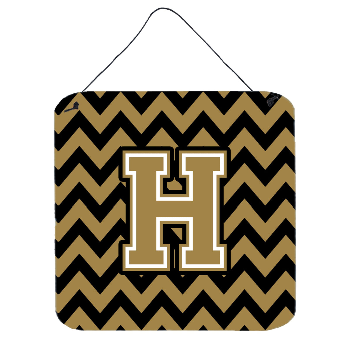 CarolineS Treasures Chevron Black And Gold Letter H Wall Or Door Hanging Prints Cj1050Hds66, 6 Inch  Inch  H X 6 Inch  Inch  W
