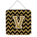 CarolineS Treasures Chevron Black And Gold Letter V Wall Or Door Hanging Prints Cj1050Vds66, 6 Inch  Inch  H X 6 Inch  Inch  W