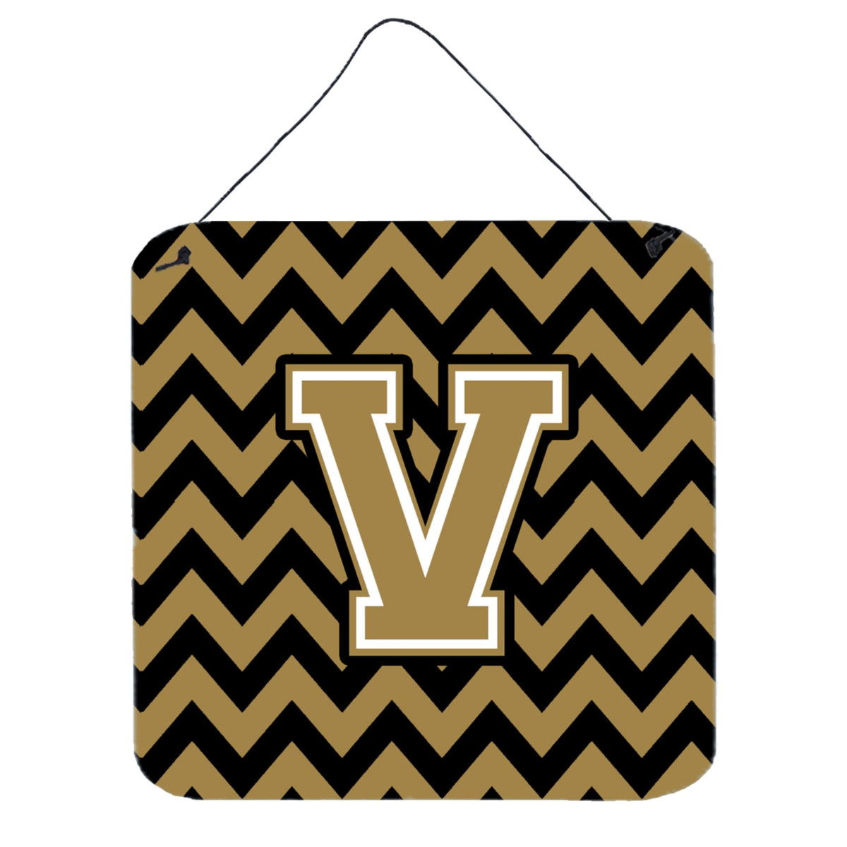 CarolineS Treasures Chevron Black And Gold Letter V Wall Or Door Hanging Prints Cj1050Vds66, 6 Inch  Inch  H X 6 Inch  Inch  W
