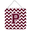 CarolineS Treasures Letter P Wall Or Door Hanging Prints Cj1051Pds66, 6 Inch  Inch  H X 6 Inch  Inch  W, Chevron  White And Maroon