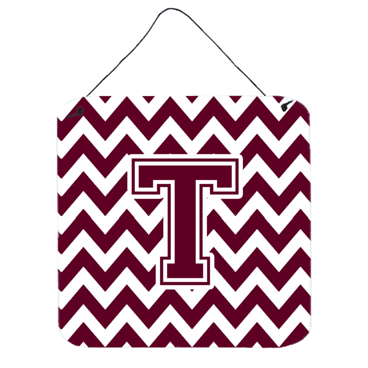 CarolineS Treasures Letter T Wall Or Door Hanging Prints Cj1051Tds66, 6 Inch  Inch  H X 6 Inch  Inch  W, Chevron  White And Maroon