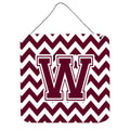 CarolineS Treasures Letter W Wall Or Door Hanging Prints Cj1051Wds66, 6 Inch  Inch  H X 6 Inch  Inch  W, Chevron  White And Maroon