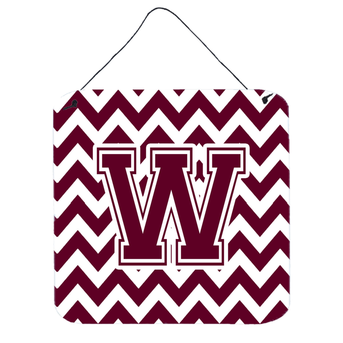 CarolineS Treasures Letter W Wall Or Door Hanging Prints Cj1051Wds66, 6 Inch  Inch  H X 6 Inch  Inch  W, Chevron  White And Maroon