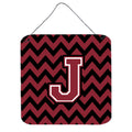 CarolineS Treasures Chevron Garnet And Black Letter J Wall Or Door Hanging Prints Cj1052Jds66, 6 Inch  Inch  H X 6 Inch  Inch  W