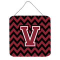 CarolineS Treasures Chevron Garnet And Black Letter V Wall Or Door Hanging Prints Cj1052Vds66, 6 Inch  Inch  H X 6 Inch  Inch  W