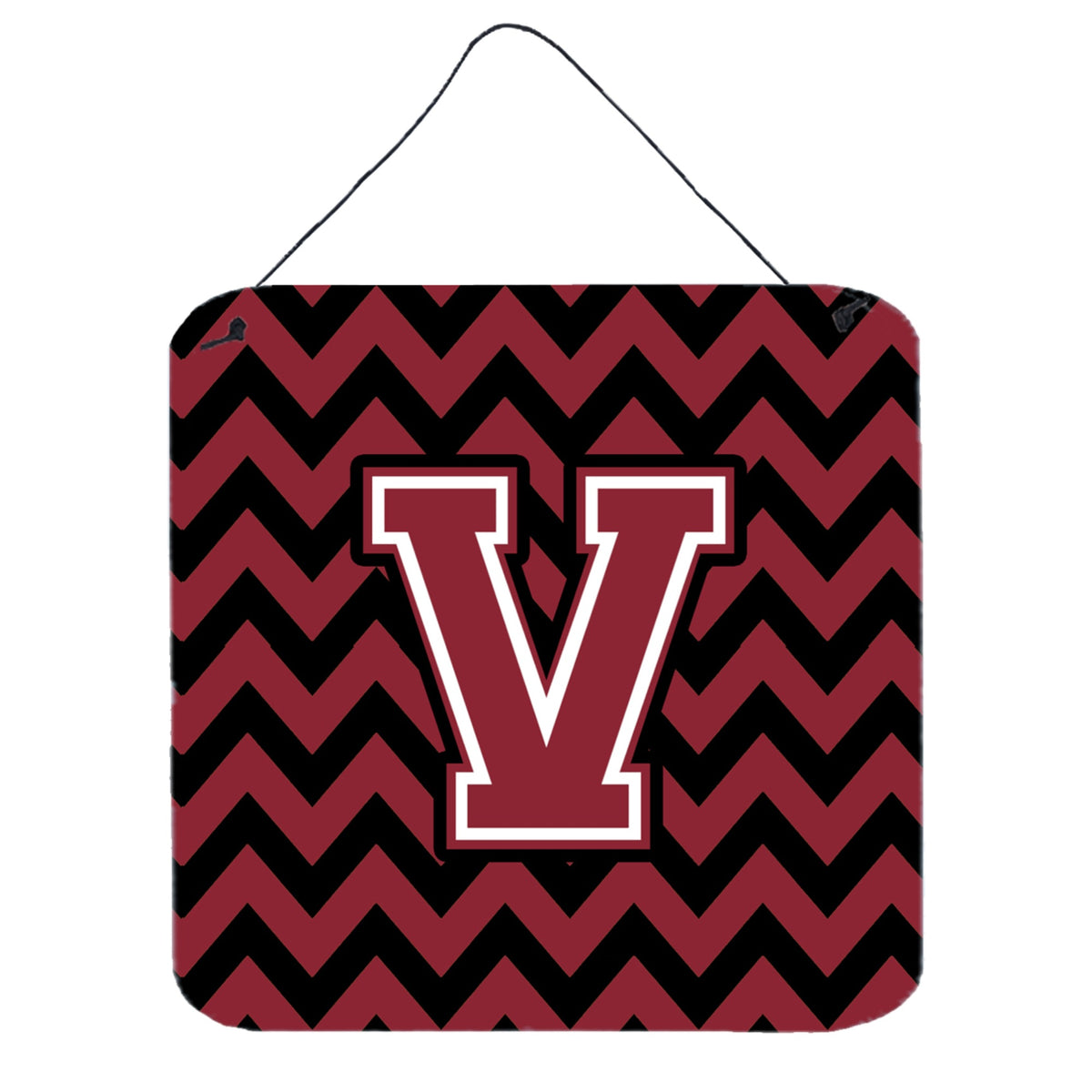 CarolineS Treasures Chevron Garnet And Black Letter V Wall Or Door Hanging Prints Cj1052Vds66, 6 Inch  Inch  H X 6 Inch  Inch  W