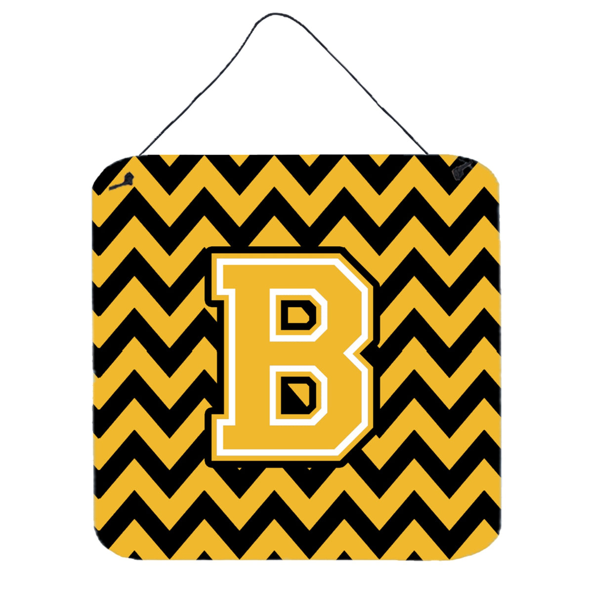 CarolineS Treasures Letter B Wall Or Door Hanging Prints Cj1053Bds66, 6 Inch  Inch  H X 6 Inch  Inch  W, Chevron  Gold And Black
