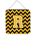 CarolineS Treasures Letter R Wall Or Door Hanging Prints Cj1053Rds66, 6 Inch  Inch  H X 6 Inch  Inch  W, Chevron  Gold And Black