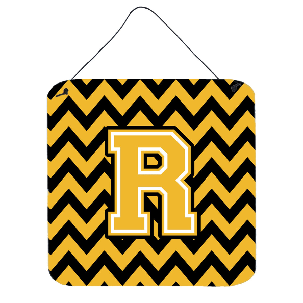 CarolineS Treasures Letter R Wall Or Door Hanging Prints Cj1053Rds66, 6 Inch  Inch  H X 6 Inch  Inch  W, Chevron  Gold And Black