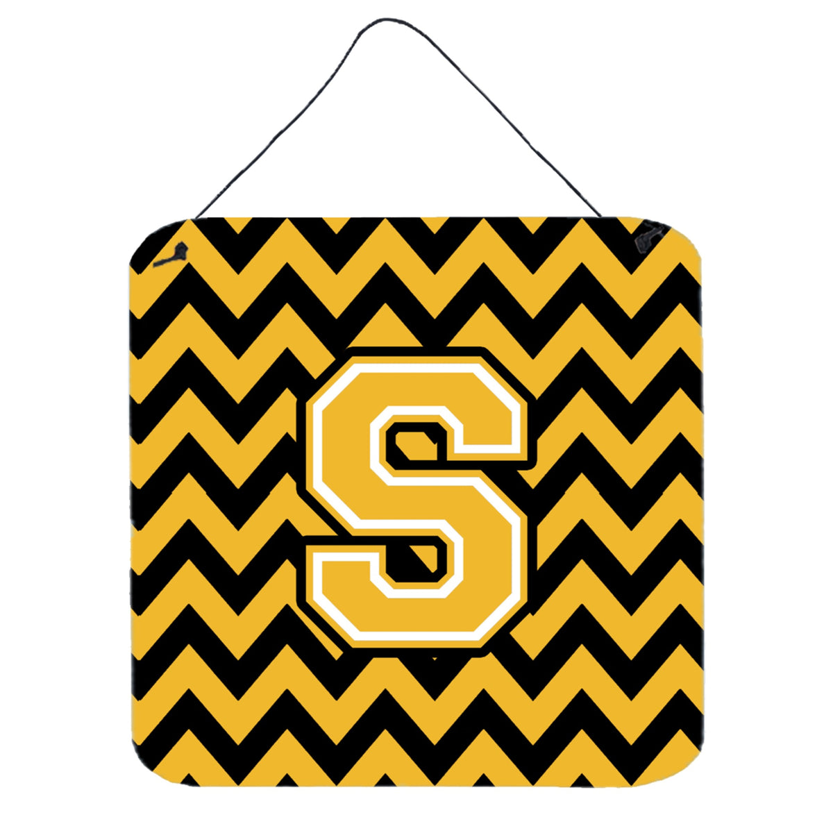 CarolineS Treasures Letter S Wall Or Door Hanging Prints Cj1053Sds66, 6 Inch  Inch  H X 6 Inch  Inch  W, Chevron  Gold And Black