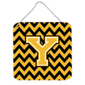 CarolineS Treasures Letter Y Wall Or Door Hanging Prints Cj1053Yds66, 6 Inch  Inch  H X 6 Inch  Inch  W, Chevron  Gold And Black