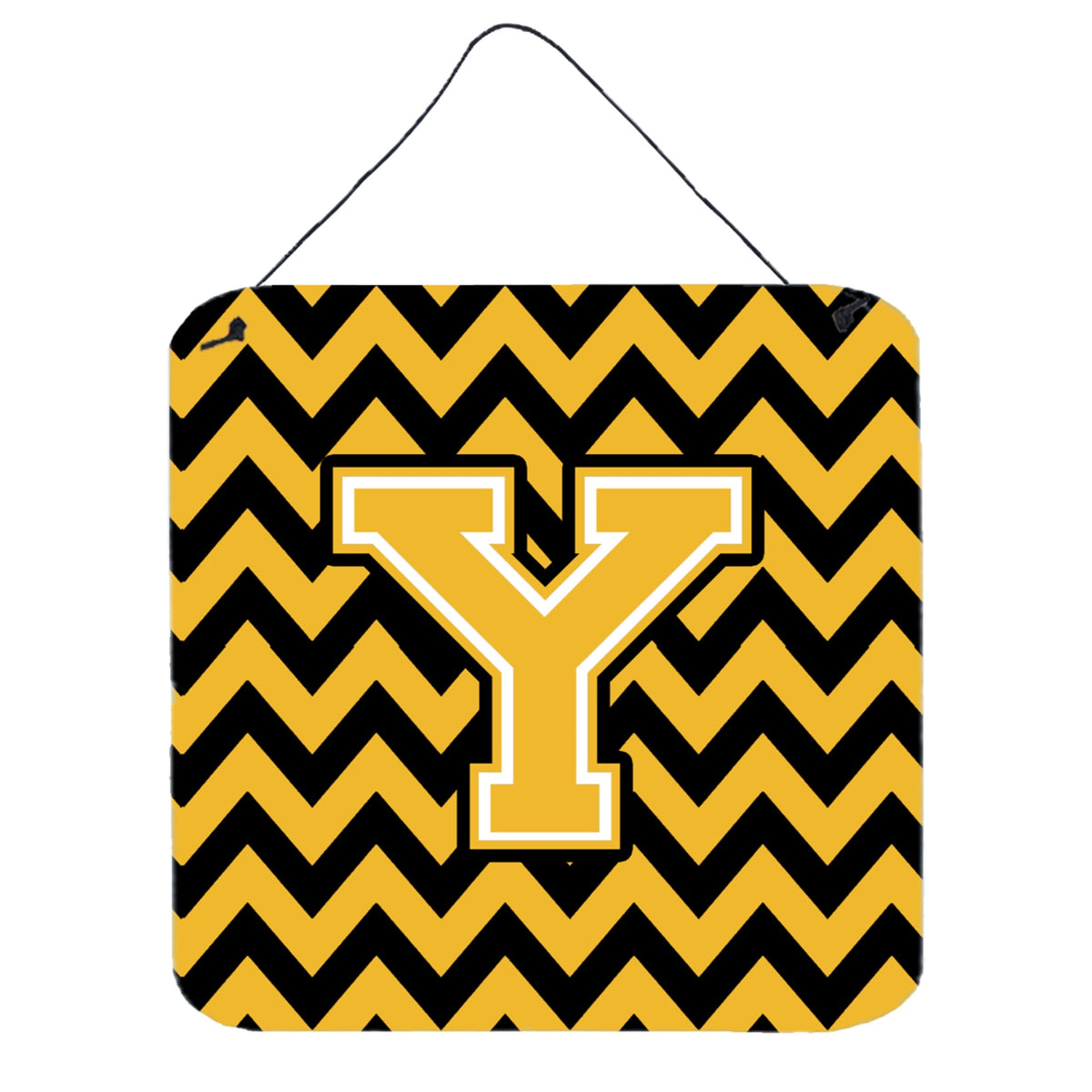 CarolineS Treasures Letter Y Wall Or Door Hanging Prints Cj1053Yds66, 6 Inch  Inch  H X 6 Inch  Inch  W, Chevron  Gold And Black