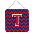 CarolineS Treasures Chevron Yale Blue And Crimson Letter T Wall Or Door Hanging Prints Cj1054Tds66, 6 Inch  Inch  H X 6 Inch  Inch  W