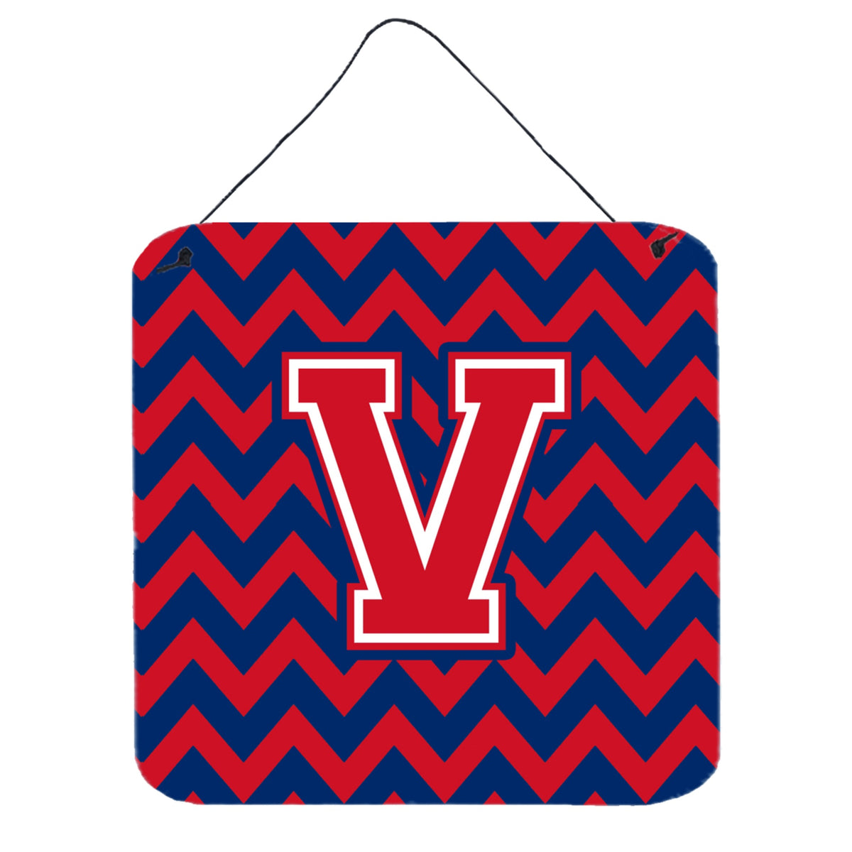 CarolineS Treasures Chevron Yale Blue And Crimson Letter V Wall Or Door Hanging Prints Cj1054Vds66, 6 Inch  Inch  H X 6 Inch  Inch  W