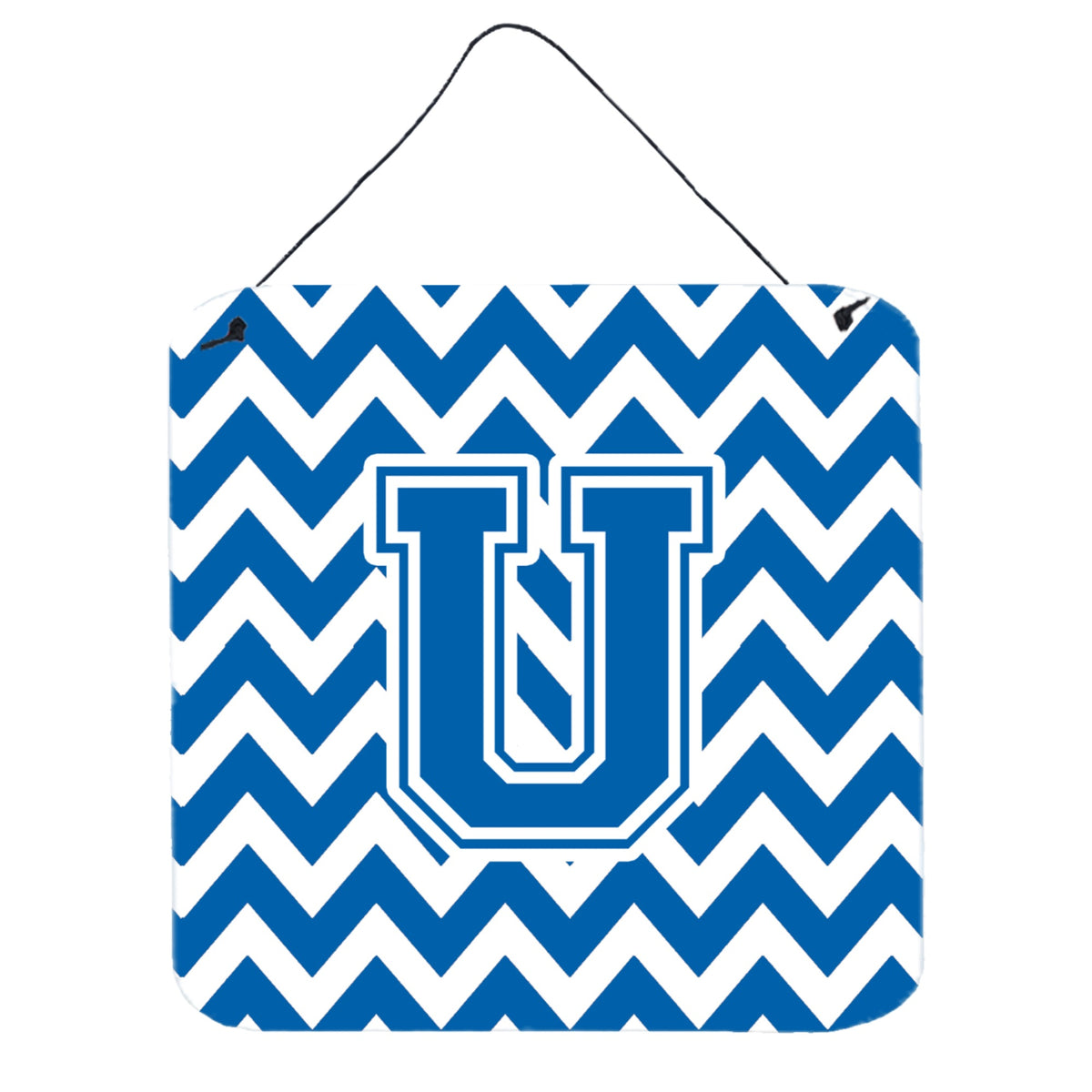 CarolineS Treasures Letter U Wall Or Door Hanging Prints Cj1056Uds66, 6 Inch  Inch  H X 6 Inch  Inch  W, Chevron  White And Blue