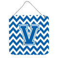 CarolineS Treasures Letter V Wall Or Door Hanging Prints Cj1056Vds66, 6 Inch  Inch  H X 6 Inch  Inch  W, Chevron  White And Blue