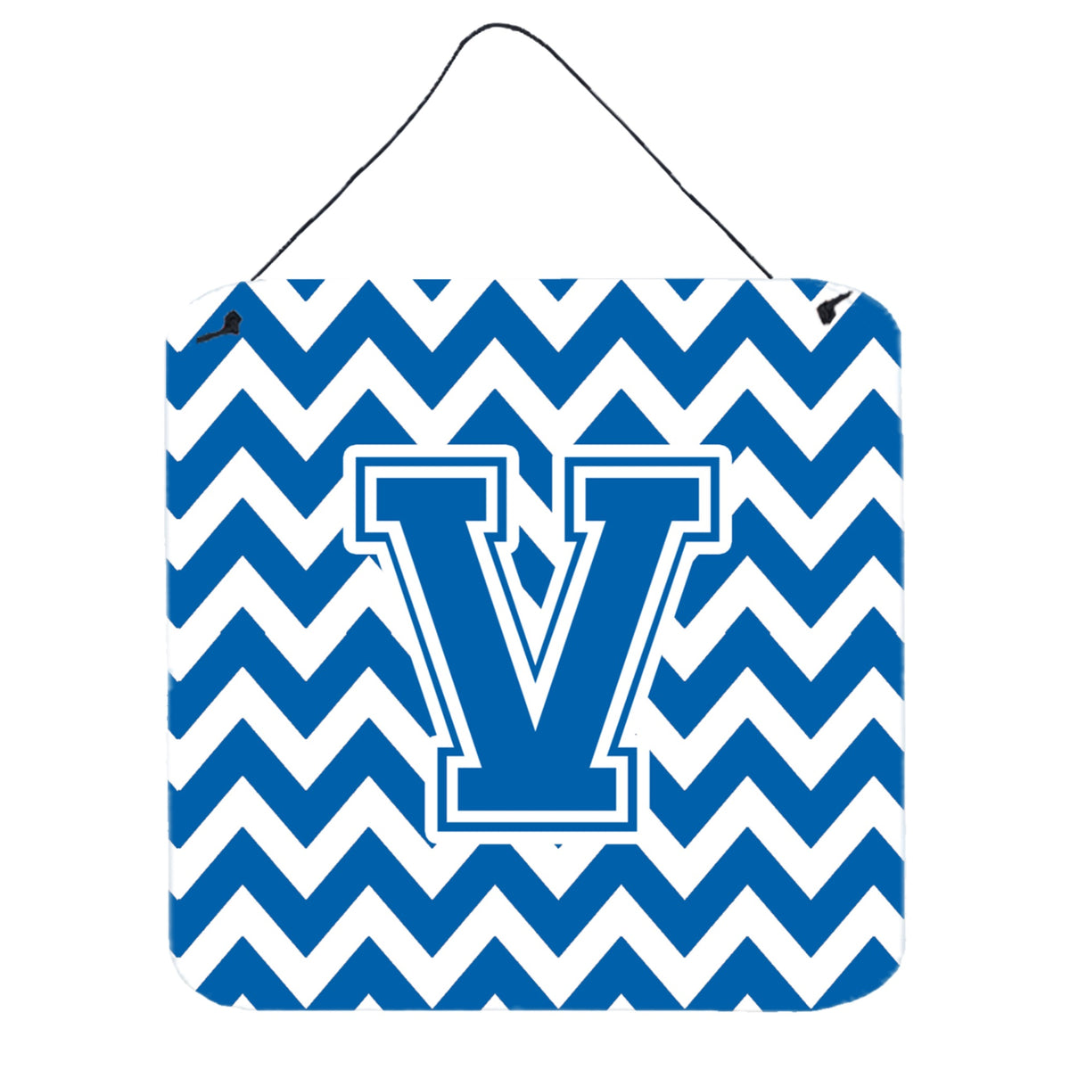 CarolineS Treasures Letter V Wall Or Door Hanging Prints Cj1056Vds66, 6 Inch  Inch  H X 6 Inch  Inch  W, Chevron  White And Blue
