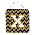 CarolineS Treasures Chevron Navy Blue And Gold Letter X Wall Or Door Hanging Prints Cj1057Xds66, 6 Inch  Inch  H X 6 Inch  Inch  W