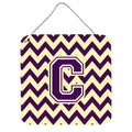 CarolineS Treasures Letter C Wall Or Door Hanging Prints Cj1058Cds66, 6 Inch  Inch  H X 6 Inch  Inch  W, Chevron  Purple And White Gold