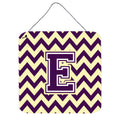 CarolineS Treasures Letter E Wall Or Door Hanging Prints Cj1058Eds66, 6 Inch  Inch  H X 6 Inch  Inch  W, Chevron  Purple And White Gold