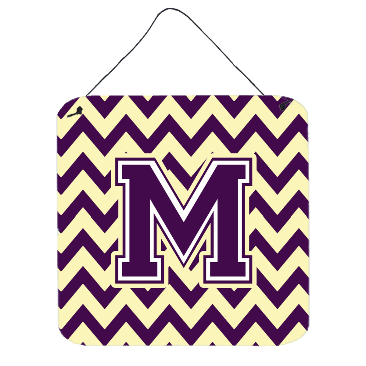 CarolineS Treasures Letter M Wall Or Door Hanging Prints Cj1058Mds66, 6 Inch  Inch  H X 6 Inch  Inch  W, Chevron  Purple And White Gold
