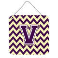 CarolineS Treasures Letter V Wall Or Door Hanging Prints Cj1058Vds66, 6 Inch  Inch  H X 6 Inch  Inch  W, Chevron  Purple And White Gold