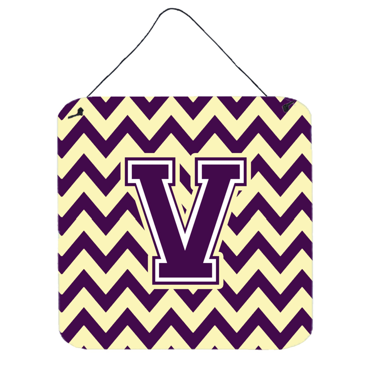 CarolineS Treasures Letter V Wall Or Door Hanging Prints Cj1058Vds66, 6 Inch  Inch  H X 6 Inch  Inch  W, Chevron  Purple And White Gold