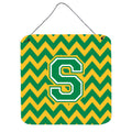 CarolineS Treasures Chevron Green And Gold Letter S Wall Or Door Hanging Prints Cj1059Sds66, 6 Inch  Inch  H X 6 Inch  Inch  W