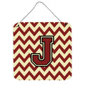 CarolineS Treasures Chevron Maroon And Gold Letter J Wall Or Door Hanging Prints Cj1061Jds66, 6 Inch  Inch  H X 6 Inch  Inch  W