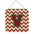 CarolineS Treasures Chevron Maroon And Gold Letter V Wall Or Door Hanging Prints Cj1061Vds66, 6 Inch  Inch  H X 6 Inch  Inch  W