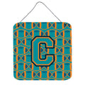 CarolineS Treasures Football Aqua, Orange And Marine Blue Letter C Wall Or Door Hanging Prints Cj1063Cds66, 6 Inch  Inch  H X 6 Inch  Inch  W