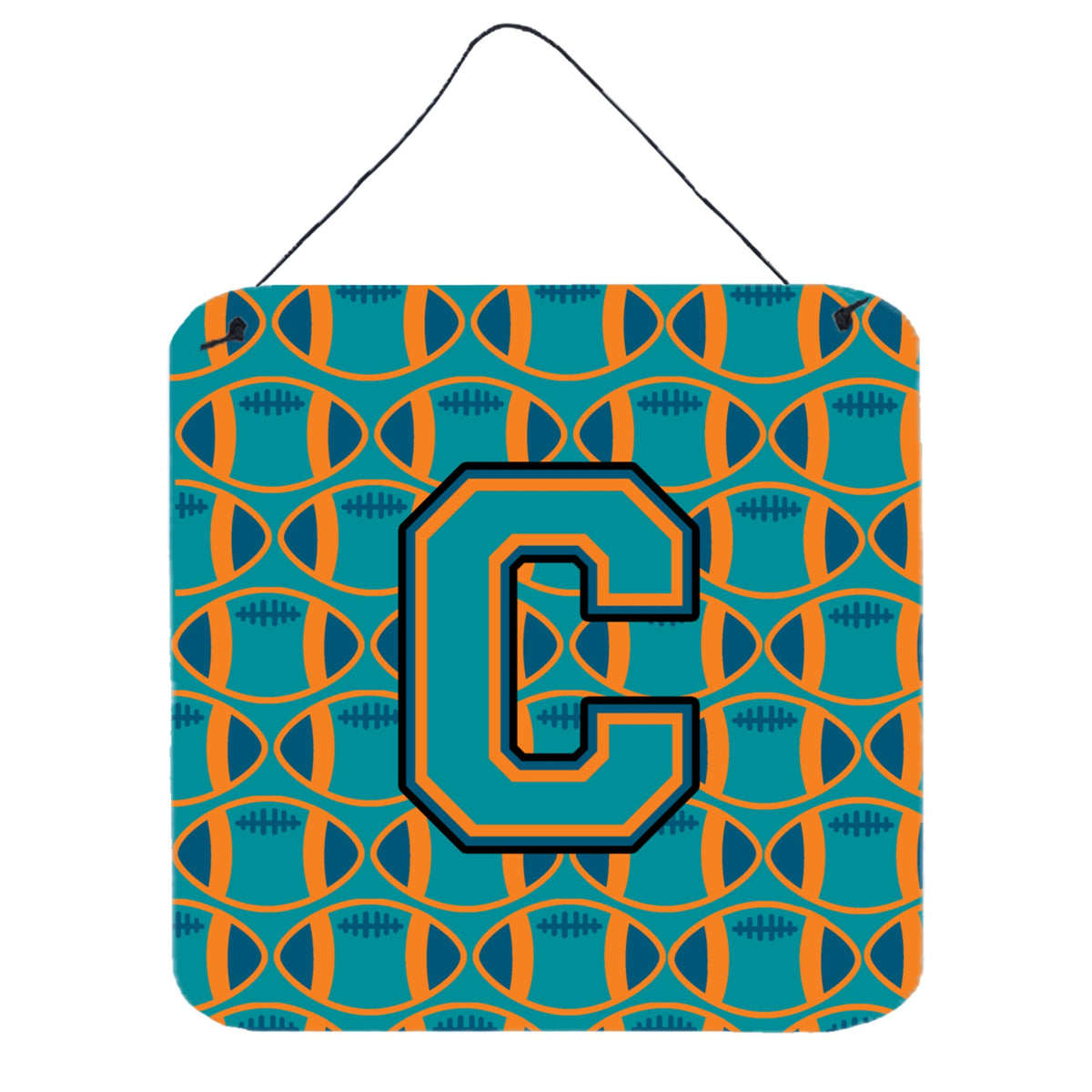 CarolineS Treasures Football Aqua, Orange And Marine Blue Letter C Wall Or Door Hanging Prints Cj1063Cds66, 6 Inch  Inch  H X 6 Inch  Inch  W