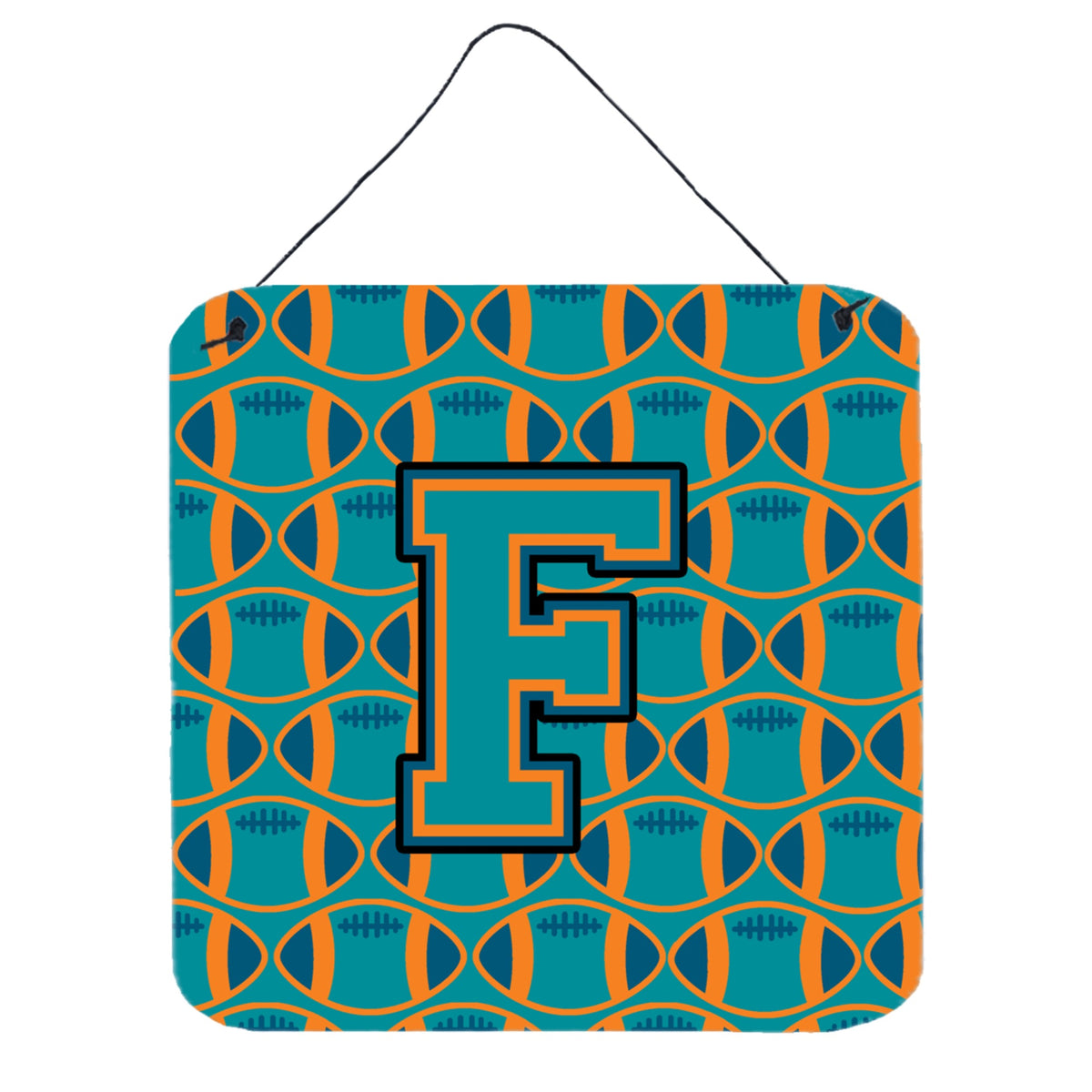 CarolineS Treasures Football Aqua, Orange And Marine Blue Letter F Wall Or Door Hanging Prints Cj1063Fds66, 6 Inch  Inch  H X 6 Inch  Inch  W