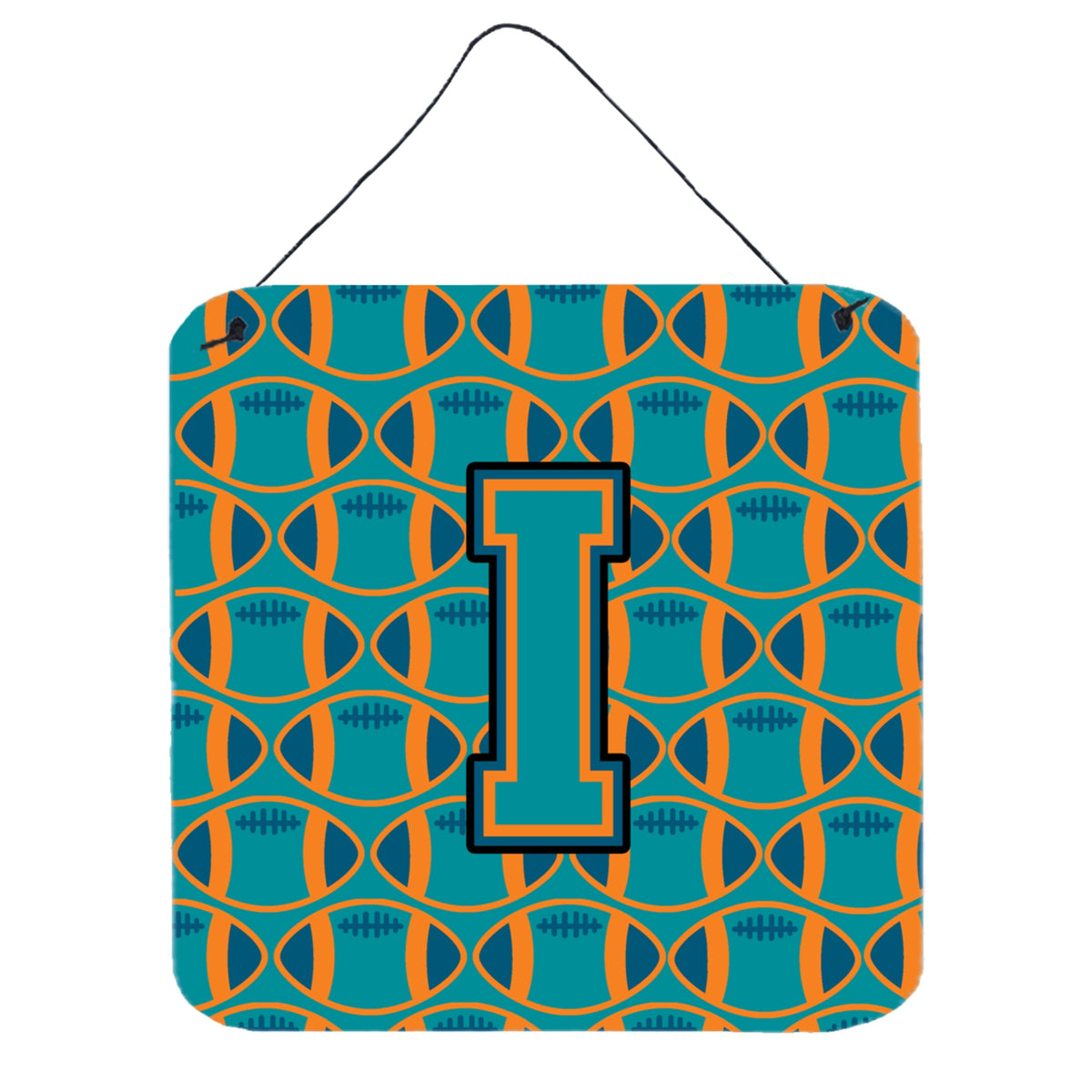 CarolineS Treasures Football Aqua, Orange And Marine Blue Letter Wall Or Door Hanging Prints Cj1063Ids66, 6 Inch  Inch  H X 6 Inch  Inch  W
