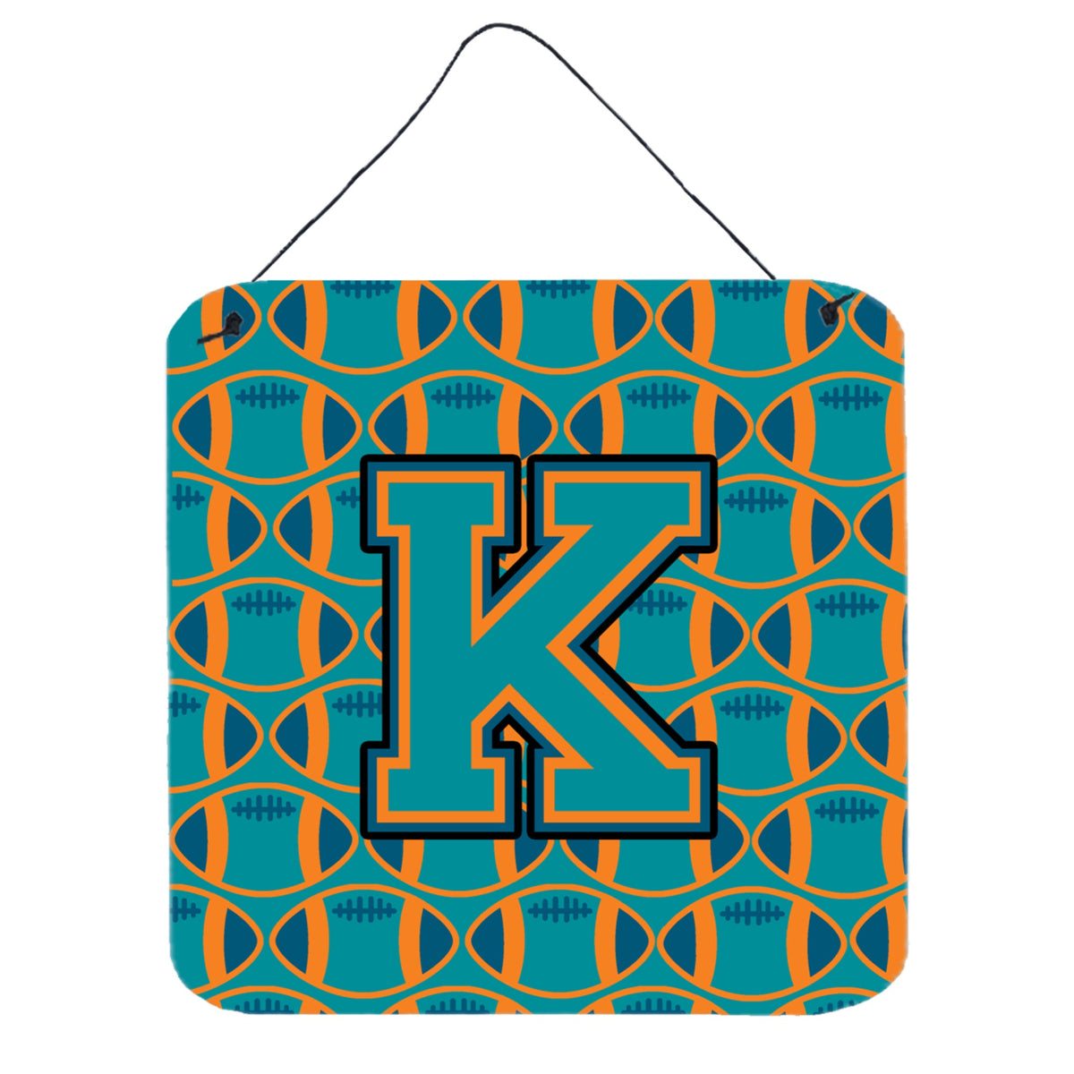 CarolineS Treasures Football Aqua, Orange And Marine Blue Letter K Wall Or Door Hanging Prints Cj1063Kds66, 6 Inch  Inch  H X 6 Inch  Inch  W
