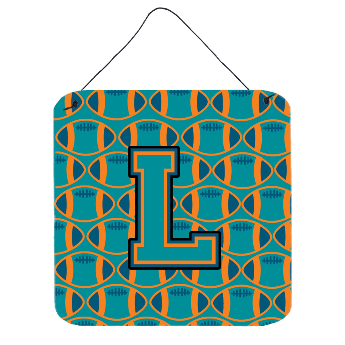 CarolineS Treasures Football Aqua, Orange And Marine Blue Letter L Wall Or Door Hanging Prints Cj1063Lds66, 6 Inch  Inch  H X 6 Inch  Inch  W