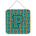 CarolineS Treasures Football Aqua, Orange And Marine Blue Letter P Wall Or Door Hanging Prints Cj1063Pds66, 6 Inch  Inch  H X 6 Inch  Inch  W