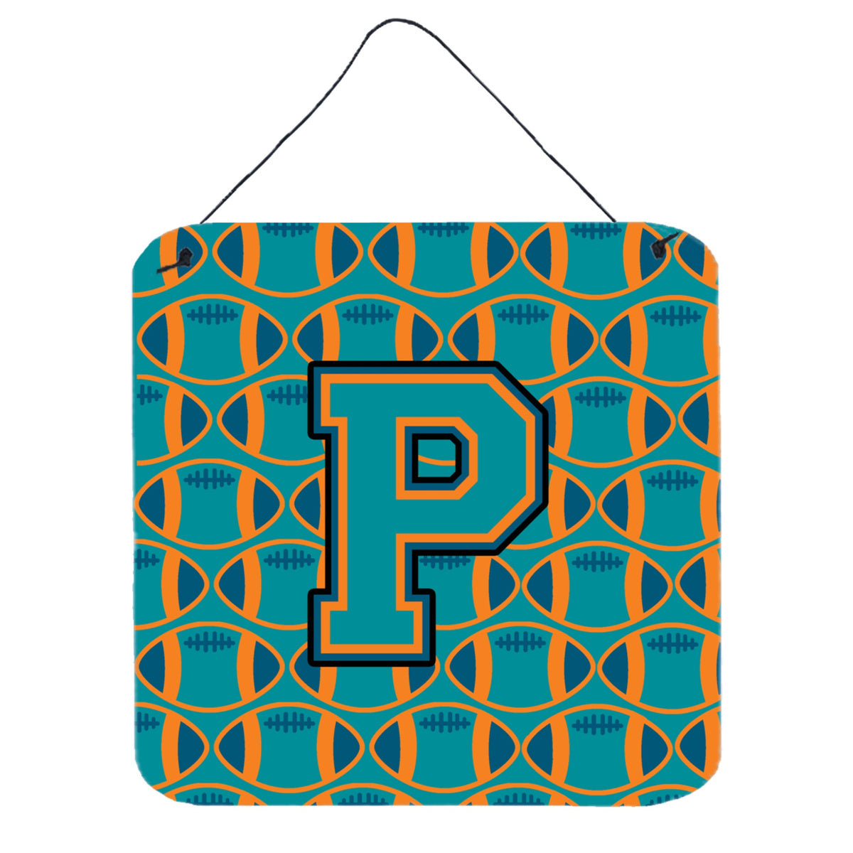 CarolineS Treasures Football Aqua, Orange And Marine Blue Letter P Wall Or Door Hanging Prints Cj1063Pds66, 6 Inch  Inch  H X 6 Inch  Inch  W