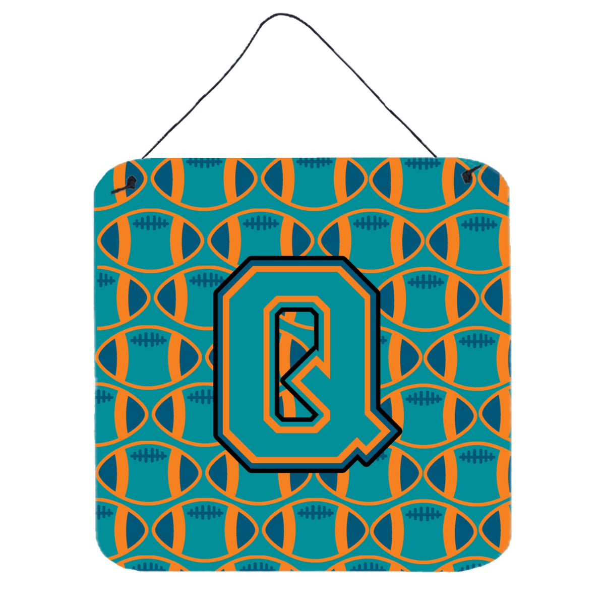 CarolineS Treasures Football Aqua, Orange And Marine Blue Letter Q Wall Or Door Hanging Prints Cj1063Qds66, 6 Inch  Inch  H X 6 Inch  Inch  W