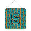 CarolineS Treasures Football Aqua, Orange And Marine Blue Letter S Wall Or Door Hanging Prints Cj1063Sds66, 6 Inch  Inch  H X 6 Inch  Inch  W