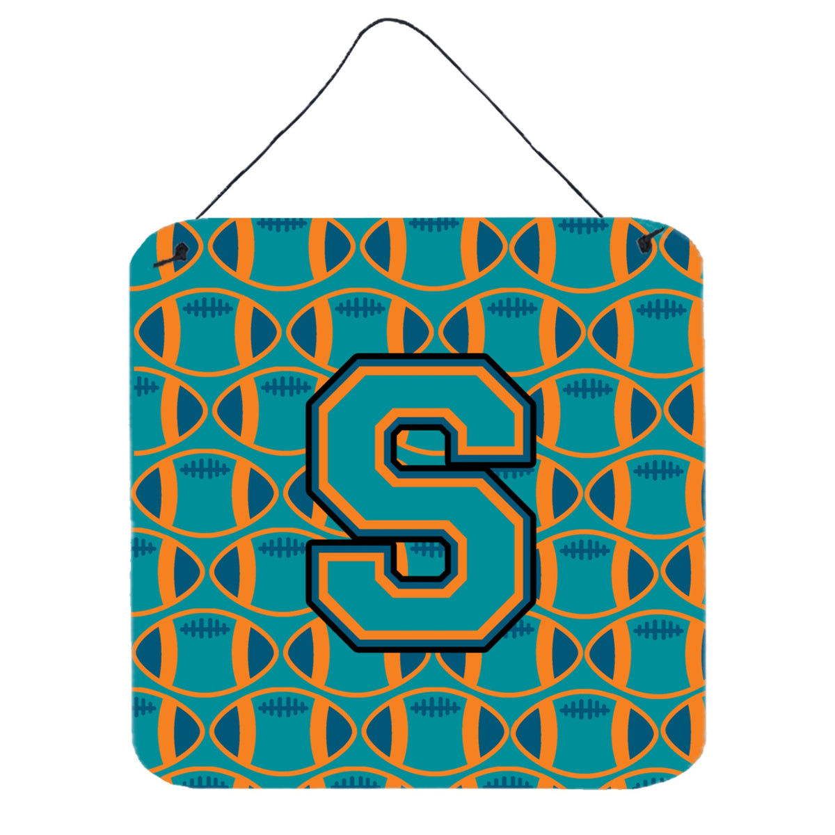 CarolineS Treasures Football Aqua, Orange And Marine Blue Letter S Wall Or Door Hanging Prints Cj1063Sds66, 6 Inch  Inch  H X 6 Inch  Inch  W